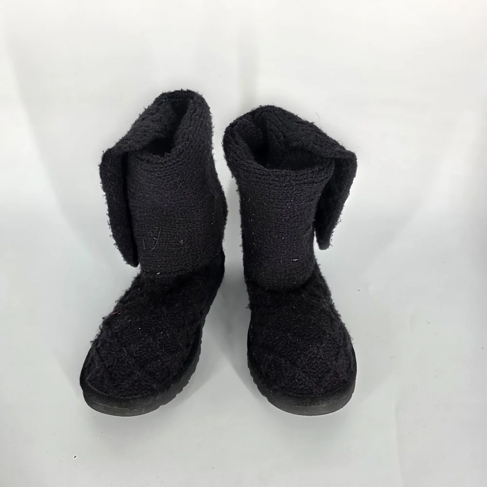 UGG Australia Lattice Cardy Knit Boots #3066 Black Sweater Tall Women's 7 Shoes